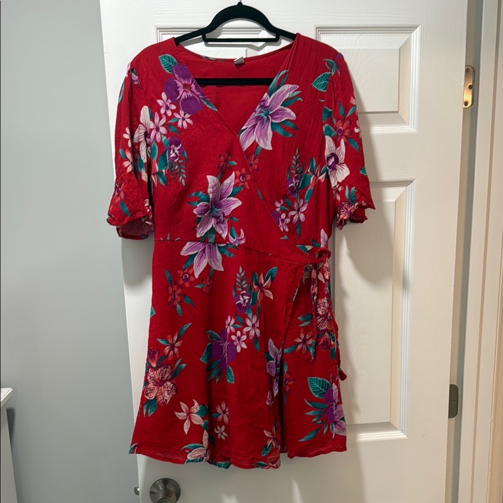 Floral Red Wrap Dress